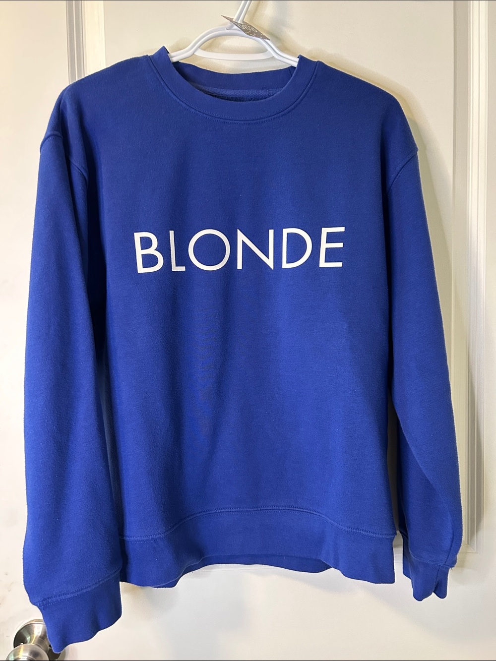 68. Brunette The Label Cobalt Blue 'BLONDE' Crewneck Sweatshirt
